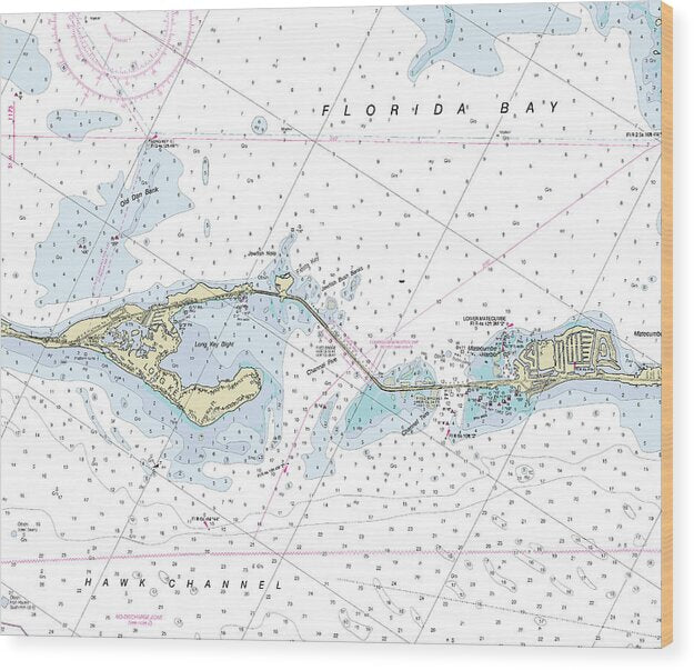 Long Key Florida Nautical Chart - Wood Print