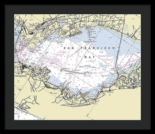 Lower San Francisco Bay California Nautical Chart - Framed Print