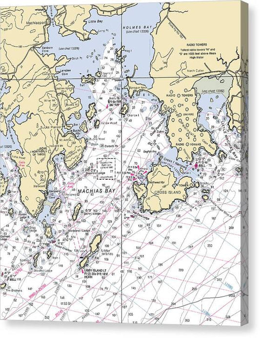 Machias Bay & Holmes Bay-maine Nautical Chart - Canvas Print