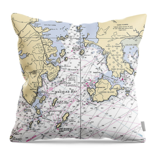 Machias Bay & Holmes Bay-maine Nautical Chart - Throw Pillow