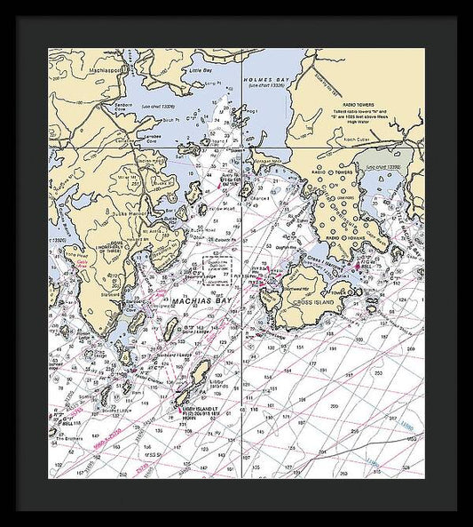 Machias Bay & Holmes Bay-maine Nautical Chart - Framed Print