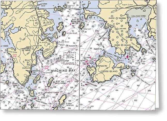 Machias Bay & Holmes Bay-maine Nautical Chart - Greeting Card
