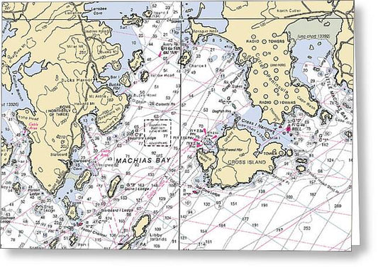 Machias Bay & Holmes Bay-maine Nautical Chart - Greeting Card