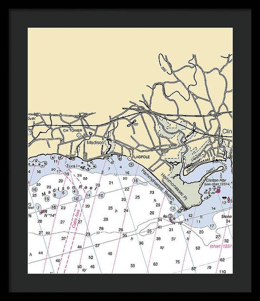 Madison-connecticut Nautical Chart - Framed Print