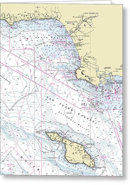 Malibu Catalina California Nautical Chart - Greeting Card