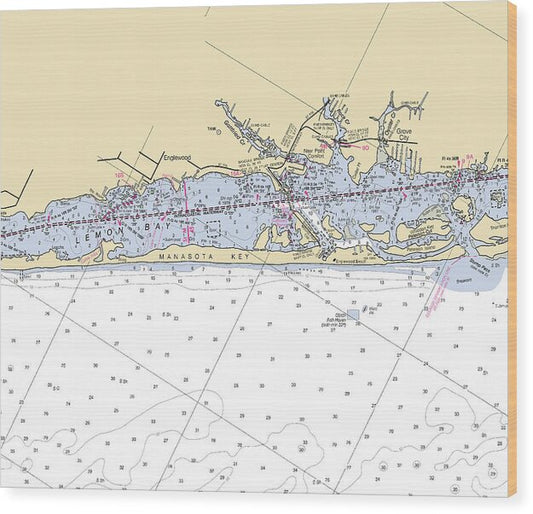 Manasota-key -florida Nautical Chart _v6 - Wood Print
