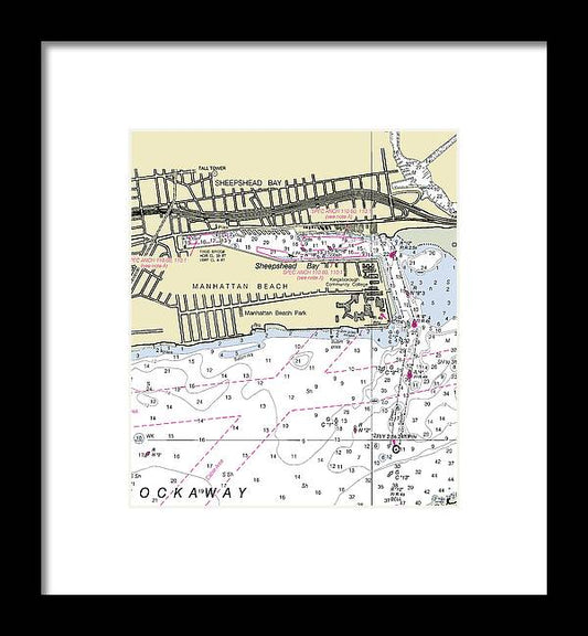 Manhattan Beach New York Nautical Chart - Framed Print