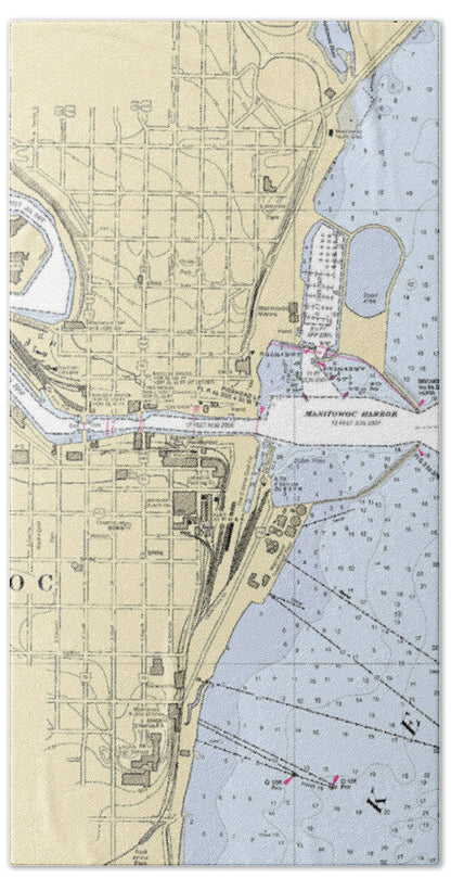 Manitowoc Harbor-lake Michigan Nautical Chart - Bath Towel