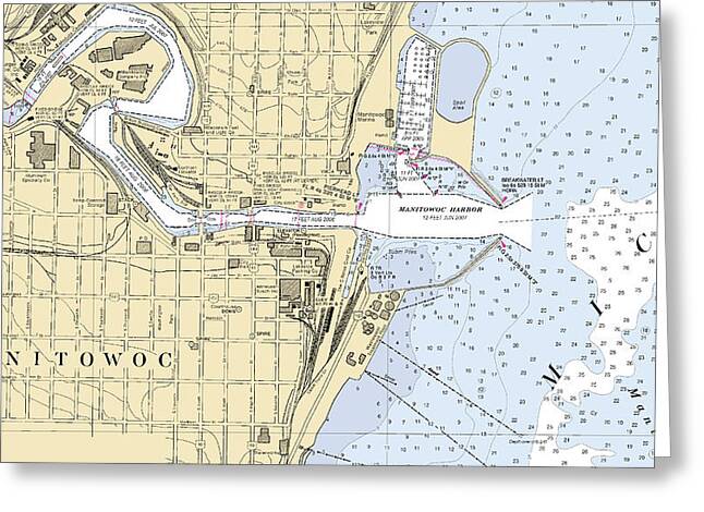Manitowoc Harbor-lake Michigan Nautical Chart - Greeting Card