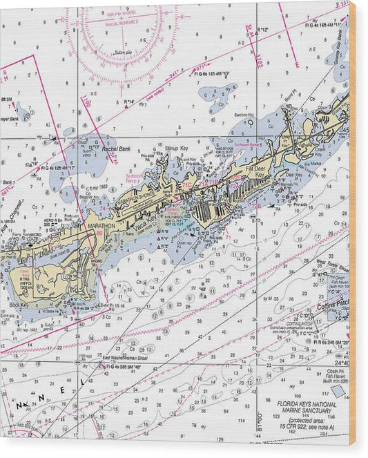 Marathon-florida Nautical Chart - Wood Print