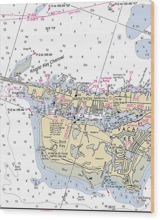 Marathon -florida Nautical Chart _v2 - Wood Print