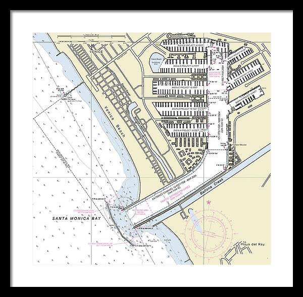 Marina Del Ray California Nautical Chart - Framed Print
