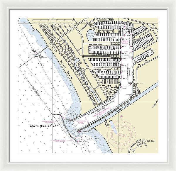 Marina Del Ray California Nautical Chart - Framed Print