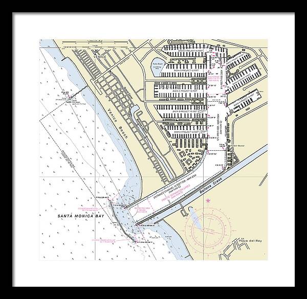 Marina Del Ray California Nautical Chart - Framed Print
