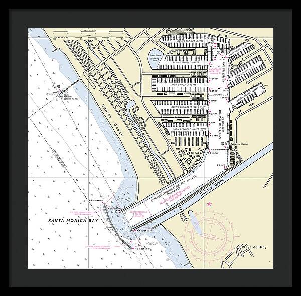 Marina Del Ray California Nautical Chart - Framed Print