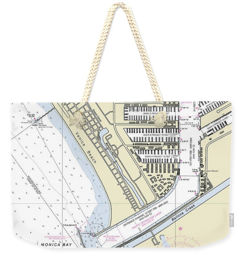 Marina Del Ray California Nautical Chart - Weekender Tote Bag