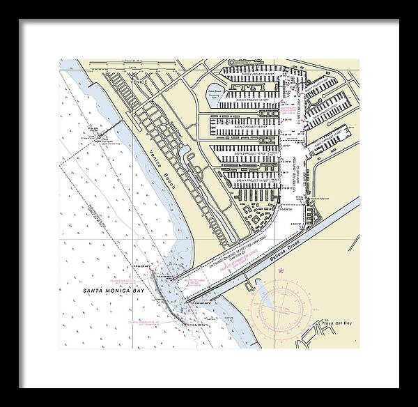 Marina Del Ray California Nautical Chart - Framed Print