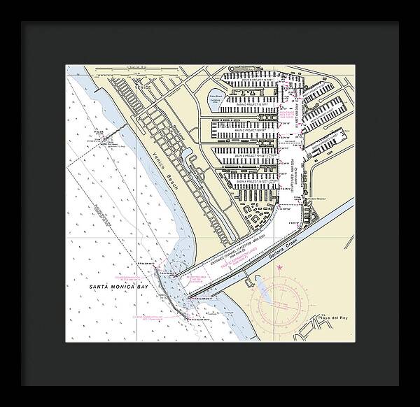 Marina Del Ray California Nautical Chart - Framed Print