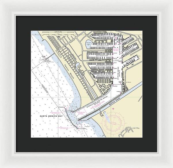 Marina Del Ray California Nautical Chart - Framed Print