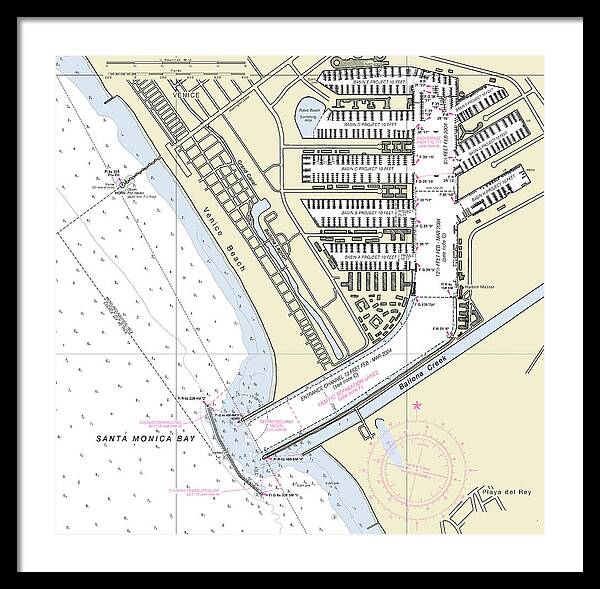 Marina Del Ray California Nautical Chart - Framed Print