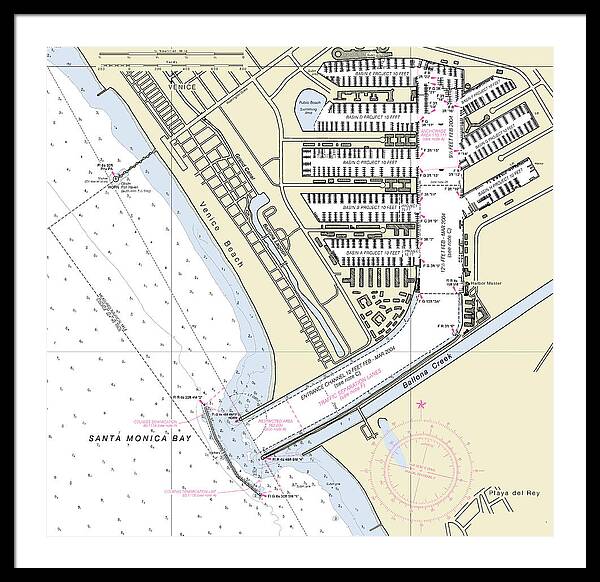 Marina Del Ray California Nautical Chart - Framed Print
