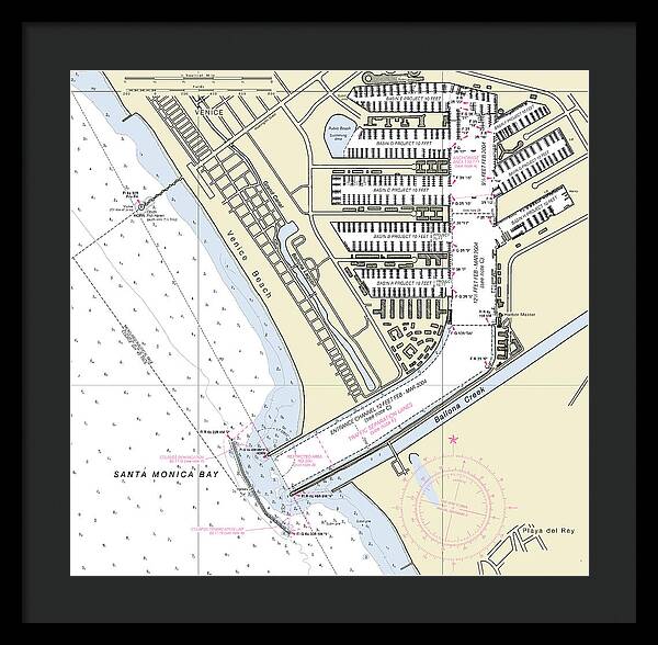 Marina Del Ray California Nautical Chart - Framed Print