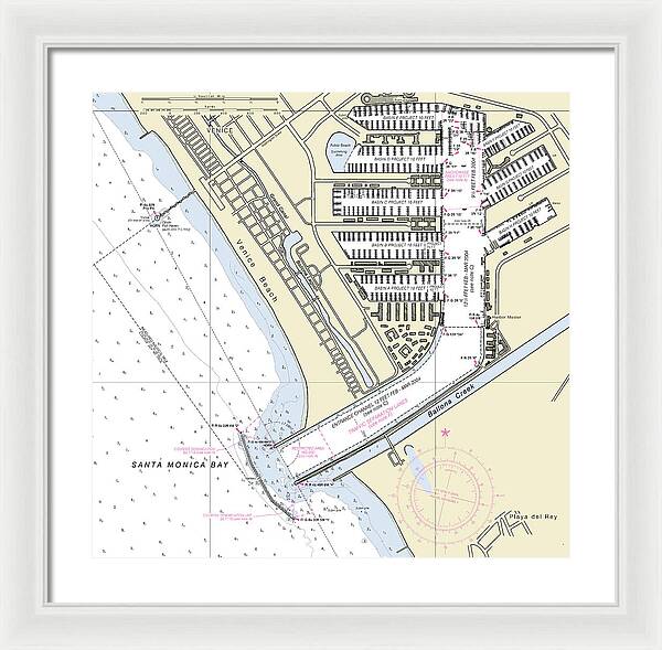 Marina Del Ray California Nautical Chart - Framed Print