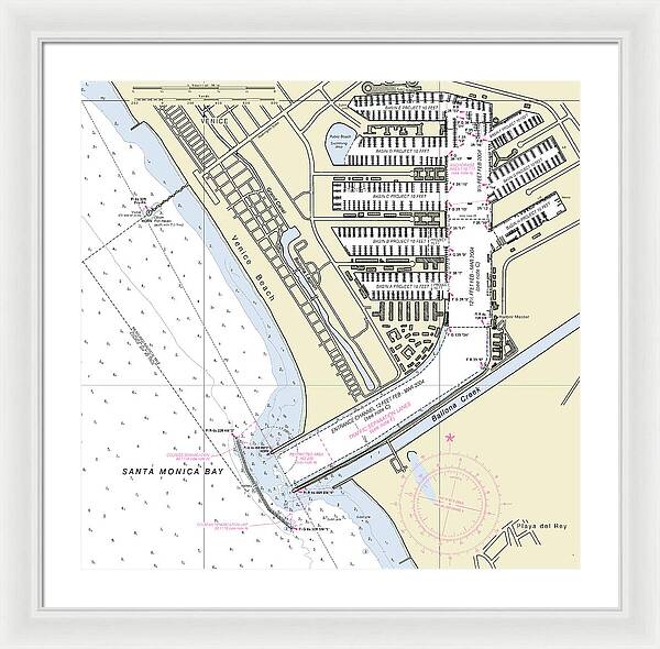 Marina Del Ray California Nautical Chart - Framed Print