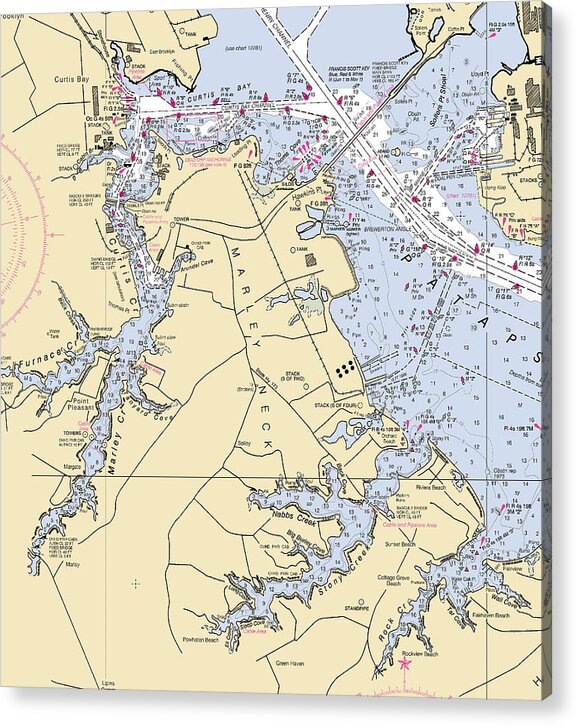 Marley Neck-maryland Nautical Chart - Acrylic Print