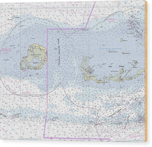Marquesas Keys Florida Nautical Chart - Wood Print