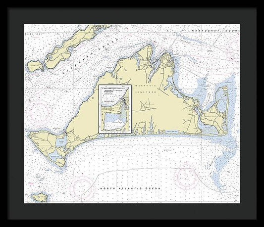 Marthas Vineyard Massachusetts Nautical Chart - Framed Print