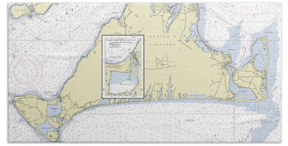 Marthas Vineyard Massachusetts Nautical Chart - Bath Towel