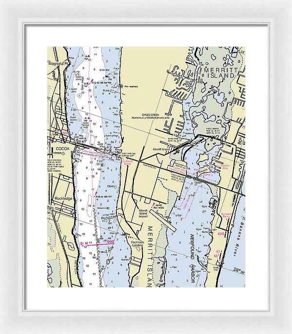 Merritt Island Florida Nautical Chart - Framed Print