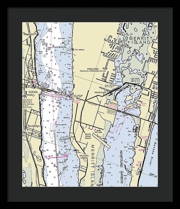 Merritt Island Florida Nautical Chart - Framed Print