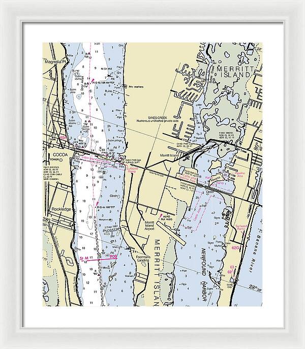 Merritt Island Florida Nautical Chart - Framed Print