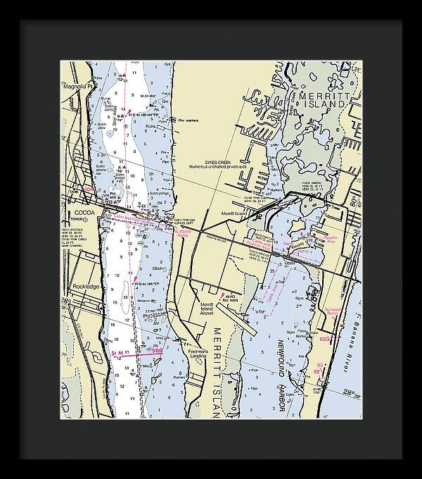 Merritt Island Florida Nautical Chart - Framed Print