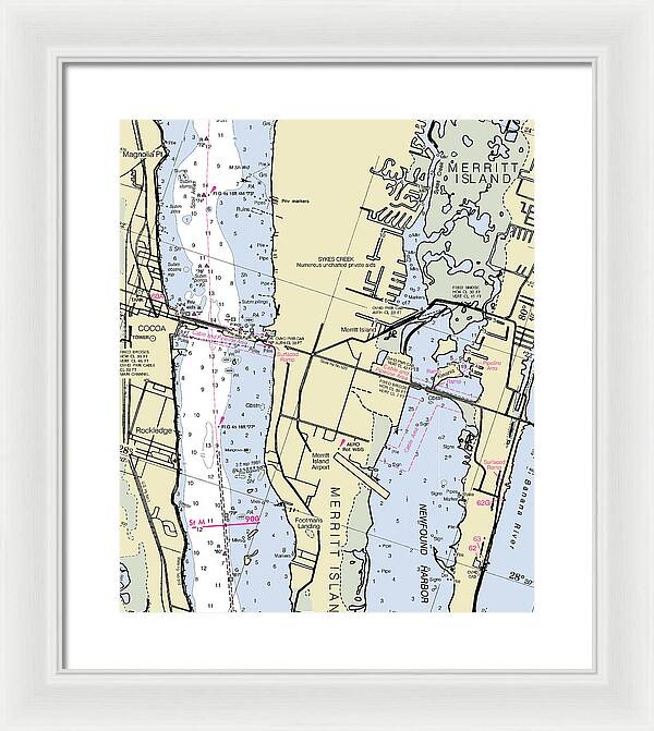 Merritt Island Florida Nautical Chart - Framed Print