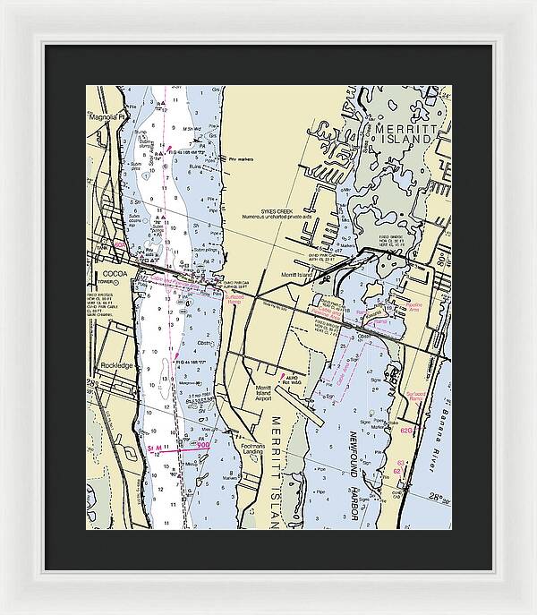 Merritt Island Florida Nautical Chart - Framed Print
