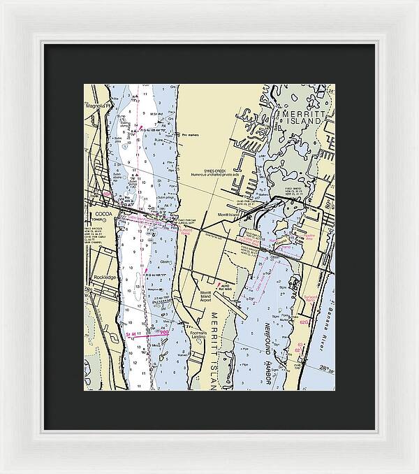 Merritt Island Florida Nautical Chart - Framed Print