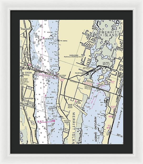Merritt Island Florida Nautical Chart - Framed Print