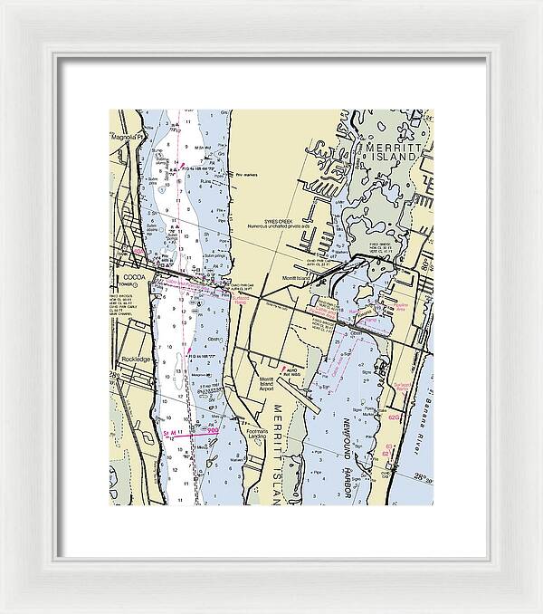 Merritt Island Florida Nautical Chart - Framed Print