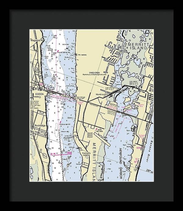 Merritt Island Florida Nautical Chart - Framed Print