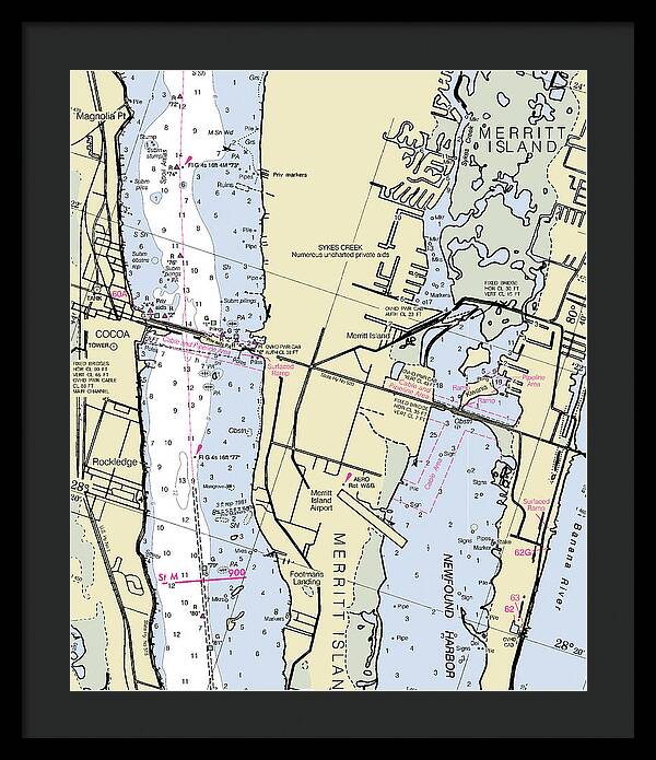 Merritt Island Florida Nautical Chart - Framed Print