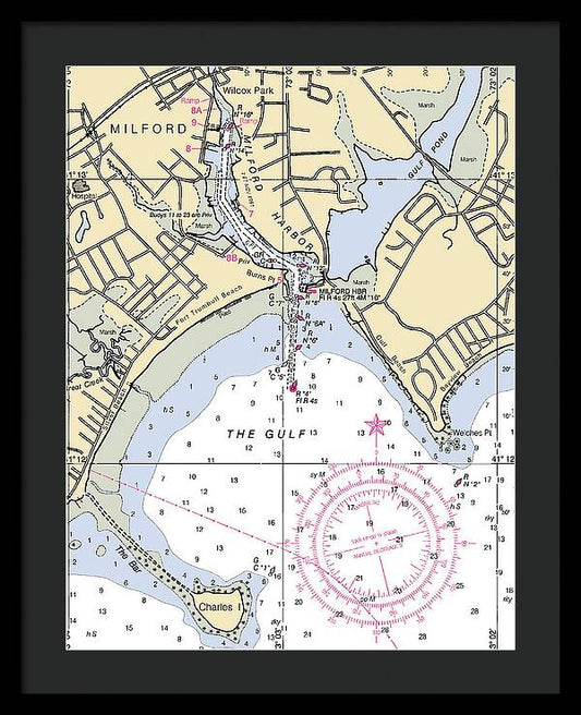 Milford-connecticut Nautical Chart - Framed Print