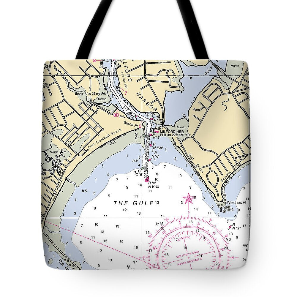 Milford-connecticut Nautical Chart - Tote Bag