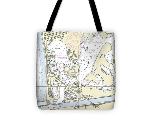 Mission Bay California Nautical Chart - Tote Bag