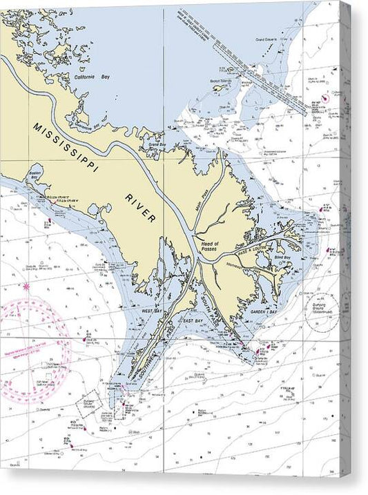 Mississippi Delta Louisiana Nautical Chart - Canvas Print
