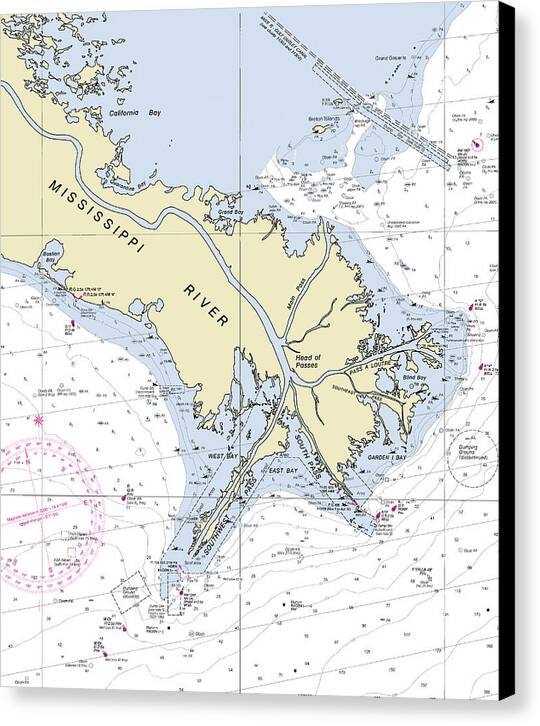 Mississippi Delta Louisiana Nautical Chart - Canvas Print