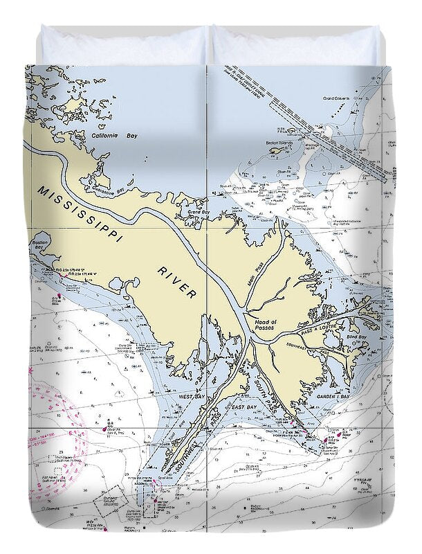 Mississippi Delta Louisiana Nautical Chart - Duvet Cover
