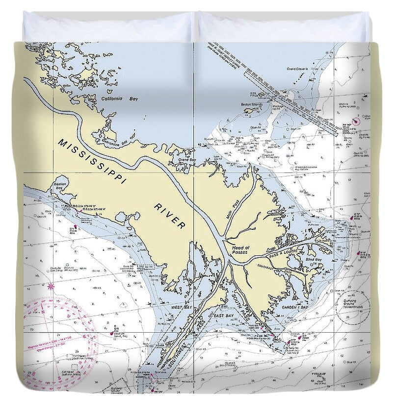 Mississippi Delta Louisiana Nautical Chart - Duvet Cover